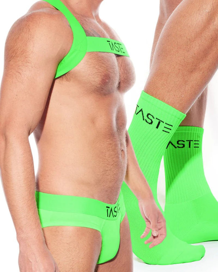 TASTE Neon Green Briefs, Harness & Socks Set